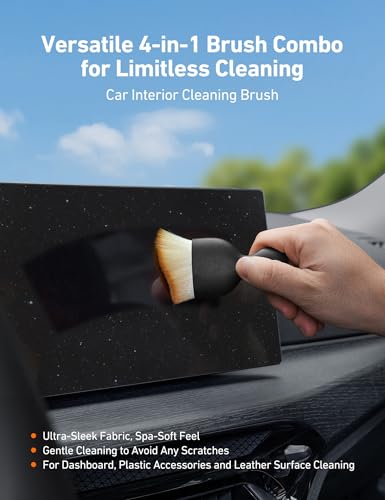 AstroAI 8pcs Windshield Cleaner Tool, Car Interior Detailing Kit with AC Vent Brush, 3 Cleaning Brushes, 4 Microfiber Pads and Spray Bottle, All-Inclusive Cleaning Solution, Car Accessories, Blue - style: with 4 Detailing Brushes