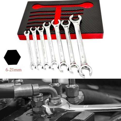 7PCS 6-21mm Double-End Metric Flare Nut Wrench Set in Chrome Vanadium Steel, for Automotive Fuel Brake Air Conditioning and Plumbing Jobs