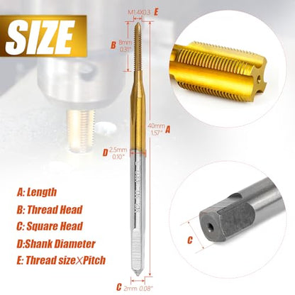2Pcs M1.4 X 0.3 Metric Thread Tap,M1.4 X 0.3mm M2 HSS Right Hand Thread Milling Tap - size: M1.4x0.3 - 2Pcs