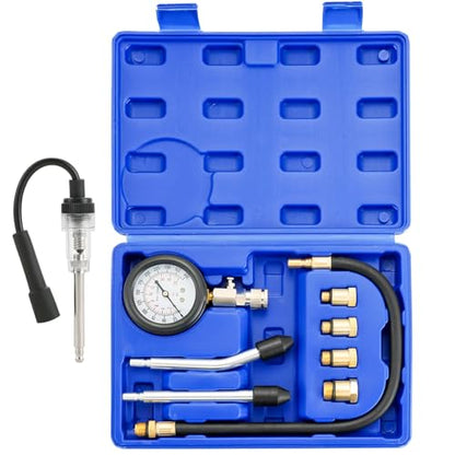 DASBET 9PCS Compression Tester Kit with Spark Plug Tester | Engine Compression Tester Petrol 0-20 Bar & 0-300 psi Car and Motorcycle Engine Testing Tools for Cylinder Pressure Gauge - color: Blue