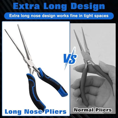 SPEEDWOX 7-Inch Mini Long Needle Nose Pliers with Comfort Grip - Thin Jaw Extra Long Needle Nose Pliers with Serrated Jaw Lanyard for Jewelry Making, Wire Wrapping, Crafts & Electronic Repair - style: Straight Tips&Curved Handle