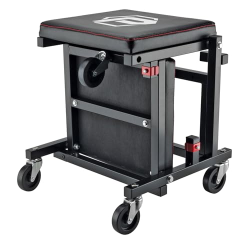Powerbuilt 2-in-1 Rolling Creeper Seat Converts from High to Low Roller Seat, Fast, Tool-Free Conversion, Garage, Shop, Brake Jobs, Washing, Detailing, Maintenance, Thick Pad, 3-in. Casters - 240298 - style: 2-in-1
