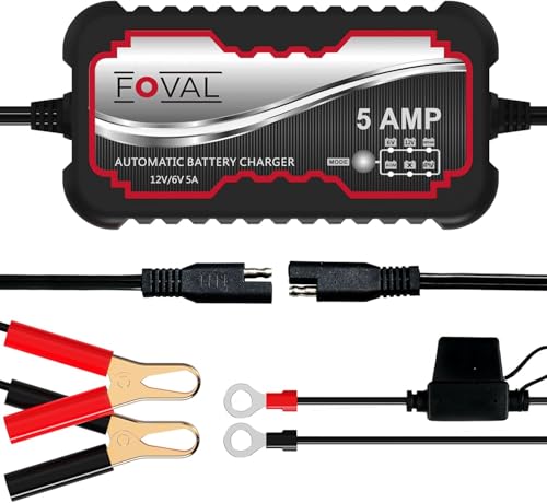 5A 6V/12V Smart Battery Charger – FOVAL Automatic Maintainer, Trickle Charger & Desulfator with Overcharge Protection & Temperature Compensation – for Lead-Acid & Lithium Batteries