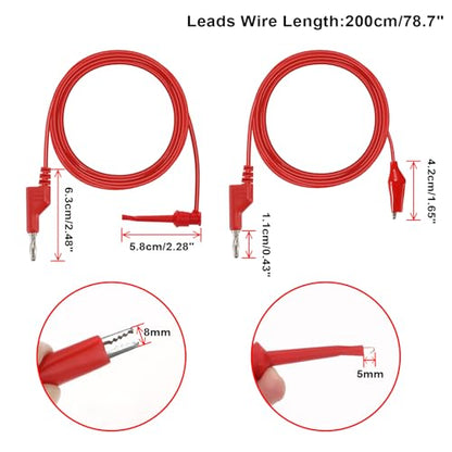 Sumnacon Multimeter Test Lead Set - Stackable Banana Plug to Test Hook, Banana Plug to Alligator Clips Test Cable Kit, Flexible Silicone Electrical Test Wire Leads with Protective 6.6 Ft/2M - size: 6.6 Ft/2M