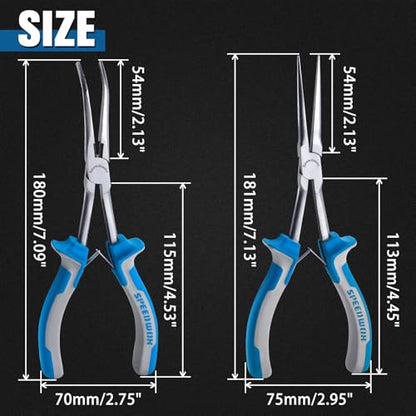 SPEEDWOX Long Reach Bent & Needle Nose Pliers with Smooth & Serrate Jaw | Needle Nose Pliers with Smooth Jaw & Bent Needle Nose Pliers With Serrated Jaw & Wire Cutter, Extra Long, Jewelry Making - style: 2PCS Needle Nose Pliers