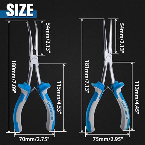 SPEEDWOX Long Reach Bent & Needle Nose Pliers with Smooth & Serrate Jaw | Needle Nose Pliers with Smooth Jaw & Bent Needle Nose Pliers With Serrated Jaw & Wire Cutter, Extra Long, Jewelry Making - style: 2PCS Needle Nose Pliers