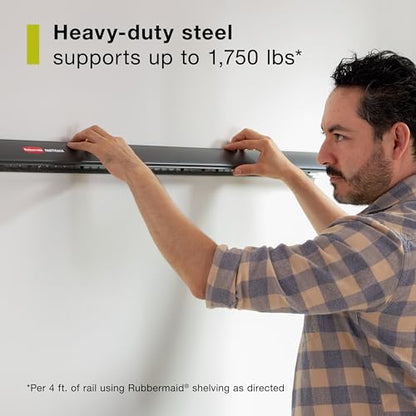 Rubbermaid Fasttrack Garage Storage Utility Hooks 7 Piece Black All in One Rail Hook Kit and Tool Organizer Heavy Duty for Home/Garage/Shed/Garden - size: 2 Rails, 5 Hooks