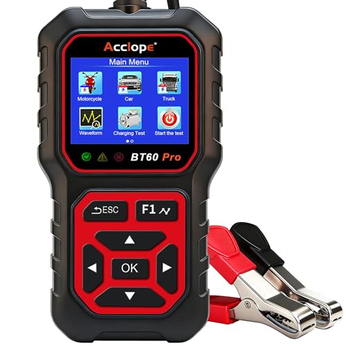 BT60 PRO Car Battery Tester 6V/12V/24V, 2–120Ah, 100–3000 CCA, AGM/Gel/Lithium, Digital Analyzer, QR Cloud Report (No App), Alternator & Starter/Charging System - color: Black-Red
