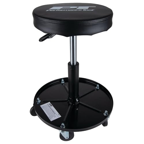 Performance Tool W85008 Professional Hydraulic Shop Seat, Built in Tool Tray and 300 lbs Capacity - style: Pneumatic Black Shop Seat