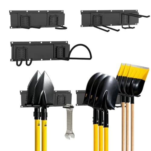 Garage Tool Organizer Wall Mount, Easy to 48inch Install Heavy-Duty Garage Storage System with 6 Adjustable Universal Hooks, Garden Tool Rack for Shovels, Rakes, Yard Tools - size: 48" System - 6 Piece Versatile Set