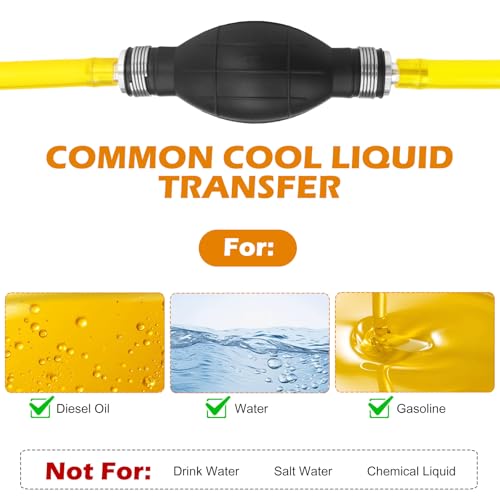 Gasoline Transfer Pump - Fuel Transfer Pump, Gas Pump Portable Hand Fuel Siphon Pump, Oil, Diesel, Water, Liquid, Fluid, High Flow 10 Ft Siphon Hose for Gasoline - color: Yellow