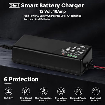 ULTRAPOWER 14.6V 10A LiFePO4 Battery Charger,Smart Battery Charger for 12V LFP Batteries and Lead Acid Battery,4LEDs Indicator,Fast Charging,High Efficiency for Deep Cycle Batteries.
