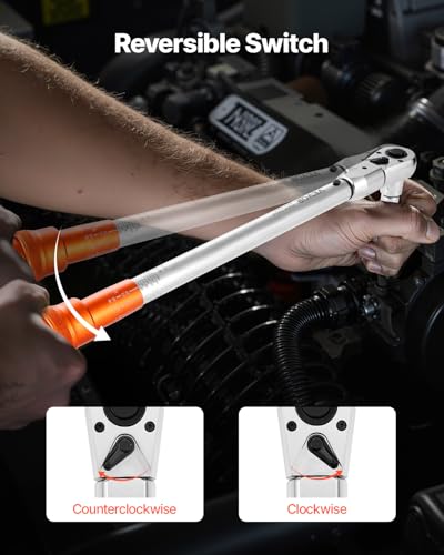 VEVOR Adjustable Torque Wrench 1/2 Inch Drive, 20-160Ft.lb/27.1-216.8Nm, 38MM Open End, 3/8 Inch Drive Torque Wrench with Interchangeable Jaw & Ratchet Head for HVAC, Car, Moto, Narrow Pipeline - size: 20-160FT.LB, style: 1/2-Inch