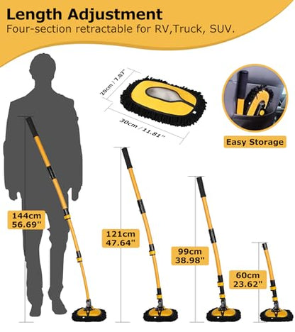 anngrowy 56.7" Car Wash Brush Mop Kit Mitt Sponge with Long Handle Car Cleaning Supplies Kit Tools Car Washing Duster Exterior Scratch Free, Chenille Replacement Head Extension Pole - color: Black