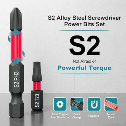 46Pcs Screwdriver Bits Set, S2 Steel Screwdriver Impact Bits Kit | With 1Pc Magnetic Bit Holder & a Wrench, Used for Power Screwdrivers and Electric Drill Drivers - style: 46Pcs Screwdriver Bits Set