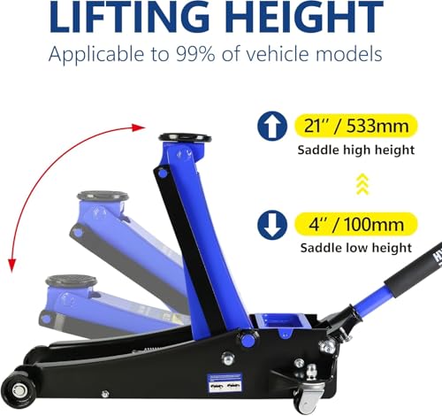 3.5 Ton Low Profile Floor Jack, Heavy Duty Steel Racing Floor Jack with Dual Pistons Quick Lift Pump, Lifting Range 4"-21", Hydraulic Professional Car Jacks 3.5 Ton/7000 LBS Capacity, Blue - color: Blue - 3.5 Ton(Dual Pump), Lift 4"-21"