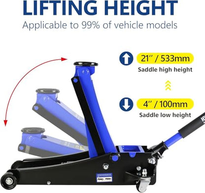 3.5 Ton Low Profile Floor Jack, Heavy Duty Steel Racing Floor Jack with Dual Pistons Quick Lift Pump, Lifting Range 4"-21", Hydraulic Professional Car Jacks 3.5 Ton/7000 LBS Capacity, Blue - color: Blue - 3.5 Ton(Dual Pump), Lift 4"-21"