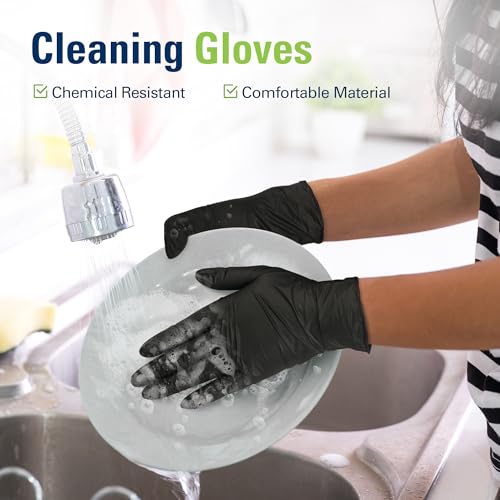 SWIFTLITE Black Nitrile Gloves, Food Safe Disposable Gloves Latex Free, Rubber Gloves Powder Free for Cooking, Kitchen Clean - color: 05-black(small 300)
