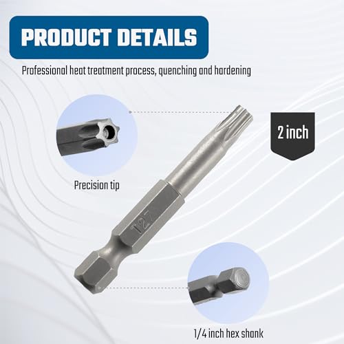 VESTTIO Torx Security Screwdriver Bit Set T5-T40 12PCS 1/4 Inch Hex Shank 2 Inch/50 mm Length S2 Steel Tamper Proof Star 6 Point with Magnetic for Power Screwdriver Drill Impact Driver - size: T5-T40/1 inch