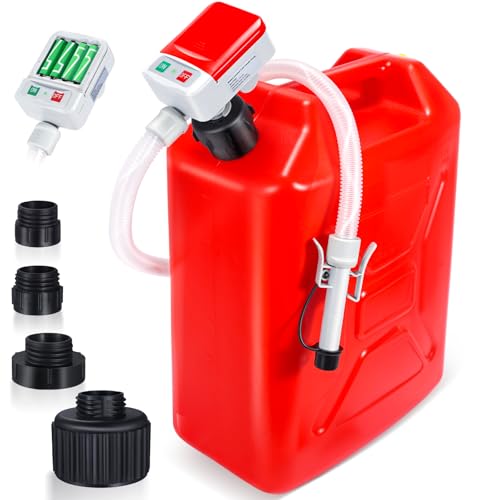 Fuel Transfer Pump with Auto-Stop Sensor-30s Alert Beep,3.2GPM,Overfill Protection,51"Hose Transfer Pump Battery Powered with 4 Tank Adapter,Portable Liquid Pump with Nozzle for Gasoline,Oil - color: Red&Grey