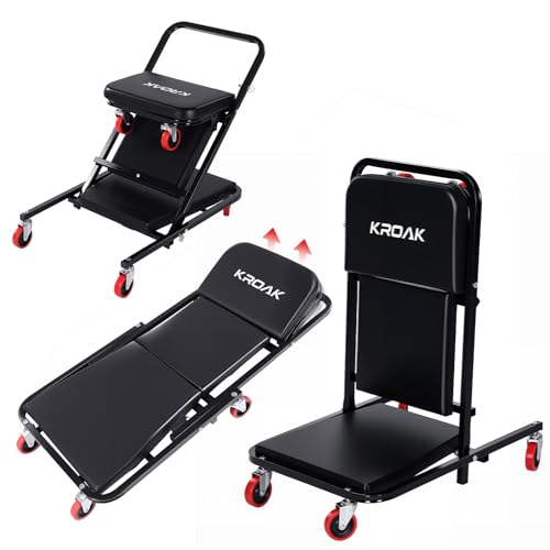 KROAK Creeper, 40 Inches 4 in 1 Z Creeper Seat 2025 Upgraded 450 lbs Capacity Garage Chair Adjustable Rolling Folding Car Creeper with 6 pcs 3" Wheels,Lay Down or Sit for Garage, Auto, Shop Repair - size: 40" 4 in 1