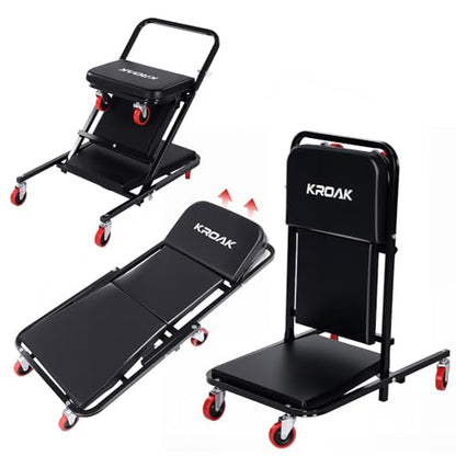 KROAK Creeper, 40 Inches 4 in 1 Z Creeper Seat 2025 Upgraded 450 lbs Capacity Garage Chair Adjustable Rolling Folding Car Creeper with 6 pcs 3" Wheels,Lay Down or Sit for Garage, Auto, Shop Repair - size: 40" 4 in 1