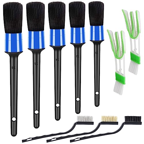 HMPLL 10pcs Detailing Brush Set, Multi-Purpose Car Detailing Brushes for Cleaning Car Interior, Exterior, Engine, Leather, Including 5 car Cleaning Brush, 3 Wire Brush, 2 Air Vent Brush,Blue - color: blue