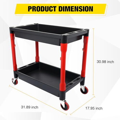 2-Tier Rolling Utility Cart with 4" Swivel Wheels, Heavy-Duty Plastic Tool Cart for Auto Detailing, Garage & Workshop - size: 2-Tier