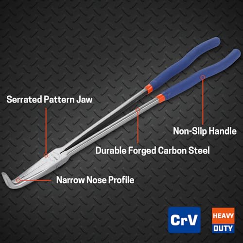 16'' Extra Long Needle Nose Pliers for Narrow and Limited Spaces | 90-Degree Angled Nose, Long Reach Design, CRV Steel, Comfortable Grip, for Mechanics, Electricians, DIYers and Homeowners - style: 16'' 90 Degree Angle