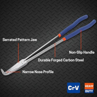 16'' Extra Long Needle Nose Pliers for Narrow and Limited Spaces | 90-Degree Angled Nose, Long Reach Design, CRV Steel, Comfortable Grip, for Mechanics, Electricians, DIYers and Homeowners - style: 16'' 90 Degree Angle