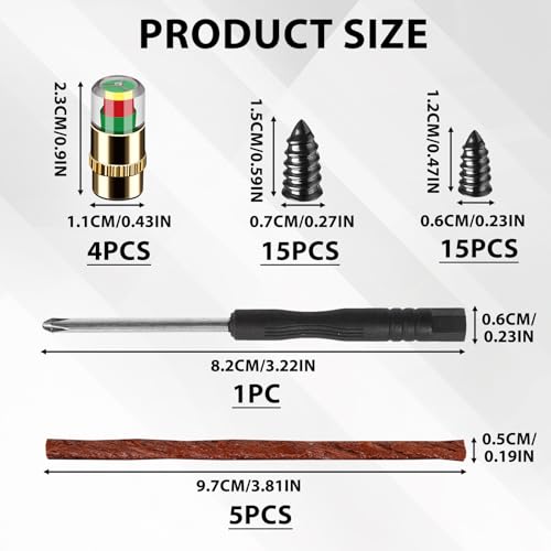 35PCS TireCar Tire Pressure Monitor Valve Stem Caps Sensor Indicator and Repair Plugs, Rubber Nail Kit and Gum Strips for Car Truck Motorcycle Emergency Repair