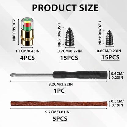 35PCS TireCar Tire Pressure Monitor Valve Stem Caps Sensor Indicator and Repair Plugs, Rubber Nail Kit and Gum Strips for Car Truck Motorcycle Emergency Repair