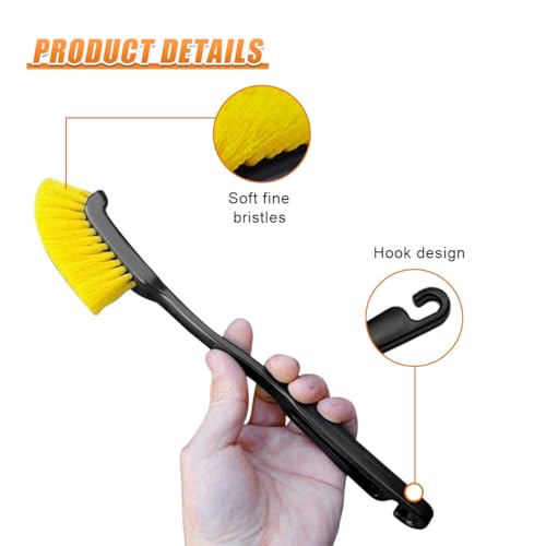 Car Wheel Cleaning Brush, 12'' Hard Bristle Auto Tire Gap Scrub Brush with Long Handle, Multifunctional Vehicle Interior Crevice Detailing Tool for Home and Hard to Reach Areas(1PC) - size: 1PC