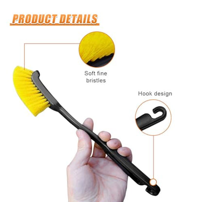 Car Wheel Cleaning Brush, 12'' Hard Bristle Auto Tire Gap Scrub Brush with Long Handle, Multifunctional Vehicle Interior Crevice Detailing Tool for Home and Hard to Reach Areas(2PCS) - size: 2PCS