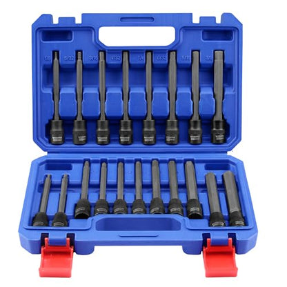 WORKPRO 19-piece 3/8 Inch Drive Extra Long Hex Bit Socket Set, Torx Bit Socket Set, Premium S2 Steel Long Allen Star Bits and CR-V Sockets Set with Storage Case - style: 19-piece extra long torx bit socket set