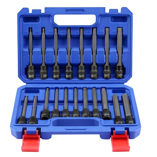 WORKPRO 19-piece 3/8 Inch Drive Extra Long Hex Bit Socket Set, Torx Bit Socket Set, Premium S2 Steel Long Allen Star Bits and CR-V Sockets Set with Storage Case - style: 19-piece extra long torx bit socket set