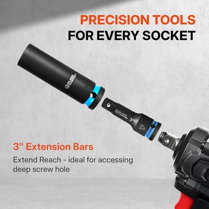 BLACK CANYON 29-Piece 1/2" Drive Deep Impact Socket Set, SAE & Metric 6-Point Sockets, Cr-Mo Impact Grade Steel, Includes 3" Extension Bar, Storage Case for Auto, Truck & Industrial Repair - size: 29 Piece