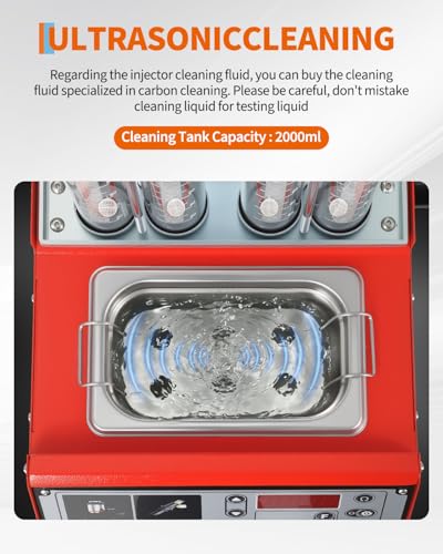 Garvee Fuel Injector Cleaner Tester 4-Cylinder 11 Test Modes 12V, Ultrasonic Injection Cleaning Machine with Adjustable Pressure (0-10 bar) & Pulse Width (0.1-25ms), Resistance Test, Digital Display - size: 4-Cylinder Model， 1-in-1
