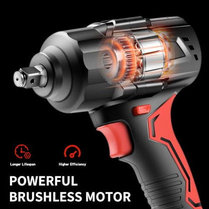 AEROPRO TOOLS Cordless Impact Wrench Kit, 1750N.m (1290Ft-lbs) High Torque 1/2 Brushless Impact Gun, 20V Power Impact Driver, 2x 4.0Ah Battery, 5 Sockets, Electric Impact Driver for Car Truck RV