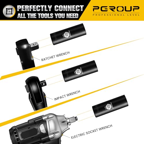 3/8” Drive Deep Impact Socket, Metric(22mm socket), 6-Point, Cr-V Steel With Black Manganese Phosphate Coating - size: 22 mm