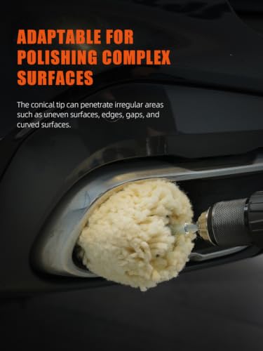 Wool Polishing Ball, 1Pc Heavy Cutting Wool Polishing Cone, SPTA Low Heat Car Wheel Hub Drill Wool Polishing Ball, Wool Polishing Cone for Car Detailing, Fast Oxidation & Scratch Removal -PT124 - color: Wool Polishing Cone