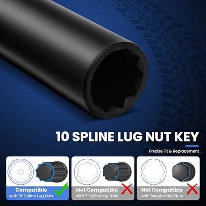 10 Spline Lug Nut Key Set, Thick Wall Spline Socket Set for Wheel Lug Nuts Removal, TA20-17/19, TA20-19/21, TA23-21/22,CR-MO (3 Piece Set) - size: 3PCS Spline Lug Nut Socket Set