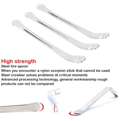 aqxreight Tire Lever Bar Set, 3 Piece Metal Tire Iron Spoons Changing Tool with Ergonomic Grip for Motorcycle, Electric Scooter, Car Repair