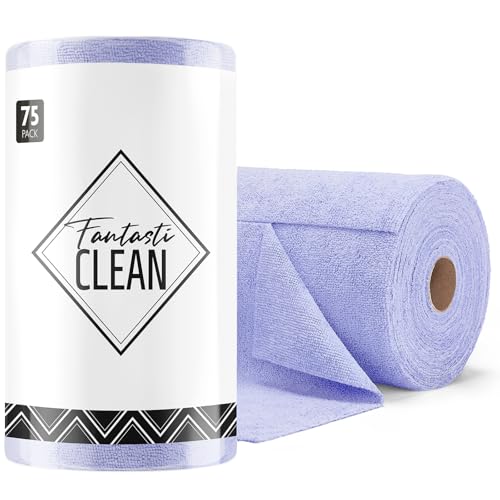 Fantasticlean Microfiber Cleaning Cloth Roll- 75 Sheets, 12"x12" (Lavender) | Super Absorbent, Lint-free, Tear-away Microfiber Towel Roll, for All-Purpose Cleaning, Reusable Alternative to Paper Towels - color: Lavender, size: 75 pack