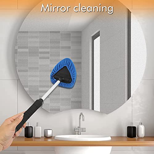 JOYFUL&HOPEFUL Car Windshield Cleaning Tool, Car Inside Window Cleaner Tool with Extendable Handle, 3pc Microfiber and 2pc Chenille, Car Interior Cleaner Tool Anti Fog, Streaks Free - size: 19 inch-Microfiber