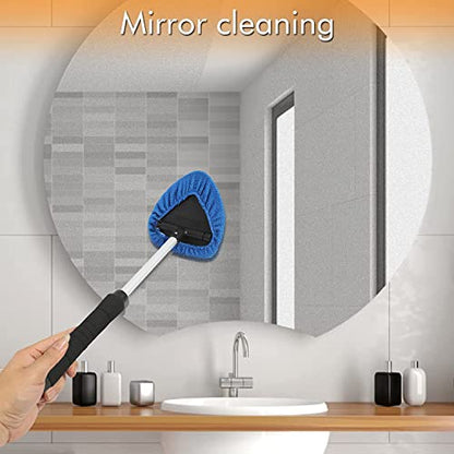 JOYFUL&HOPEFUL Car Windshield Cleaning Tool, Car Inside Window Cleaner Tool with Extendable Handle, 3pc Microfiber and 2pc Chenille, Car Interior Cleaner Tool Anti Fog, Streaks Free - size: 19 inch-Microfiber