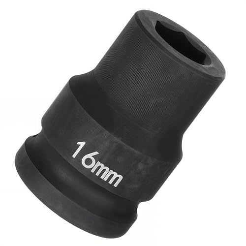 3/4"Drive x 16mm Metric, 6-Point Deep Impact Socket, Axle Nut Impact Socket | 40CR Alloy Steel,Clear labeling, Common Tools for Car Repair/Mechanical Work/Construction/Carpentry and Home Maintenance - size: 16mm