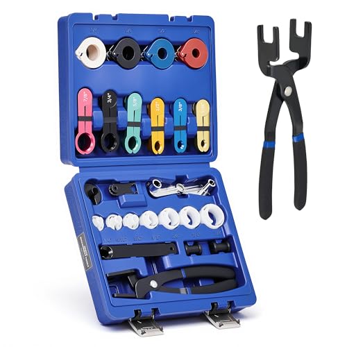 Orion Motor Tech 26pc Master Quick Disconnect Tool Kit, Fuel Line Disconnect Tool Set with Fuel and AC Disconnect Pliers, Fuel Line Removal Tool Set for AC Fuel & Transmission Systems, Blue - color: Blue
