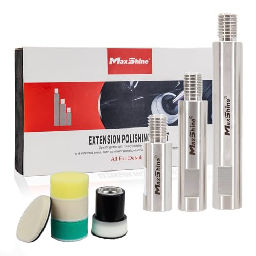 Maxshine Universal 3 Pieces Stainless Steel Extension Shaft Set & 1" Foam Polishing Kit - 2in, 3in, 5in, Fits 5/8" Backing Plate, Grinder Attachments, Car Polishing & Rotary Polisher Accessory - size: Extension Set + 1" Kit