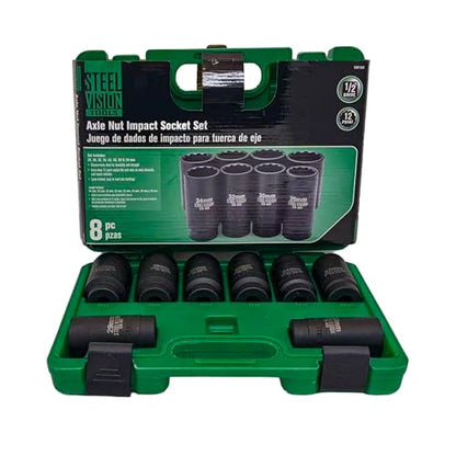 Steel Vision 1/2" Driive Impact Socket Set (1/2"_Metric_Deep Spindle Axle Nut) - style: 1/2"_Metric_Deep Spindle Axle Nut